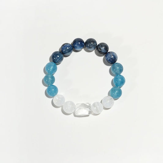 Horizon Rule: Blue Apatite, Aquamarine & White Phantom Quartz Bracelet - Nokovia