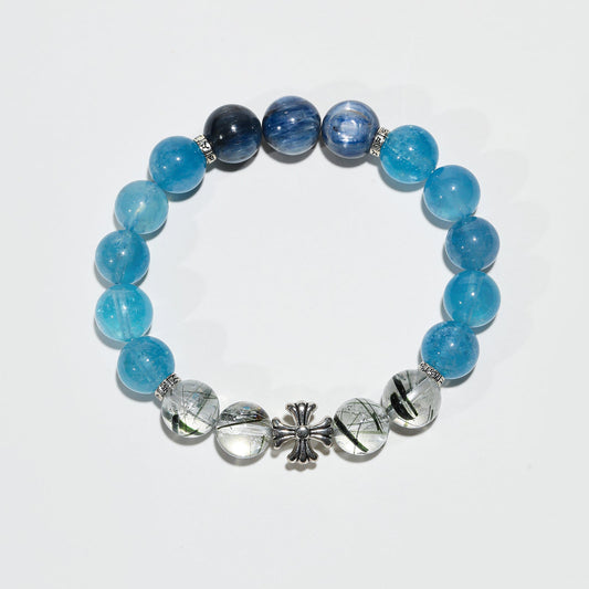 Oceanic Aurora: Blue Apatite, Aquamarine & Green Rutilated Quartz Bracelet - Nokovia