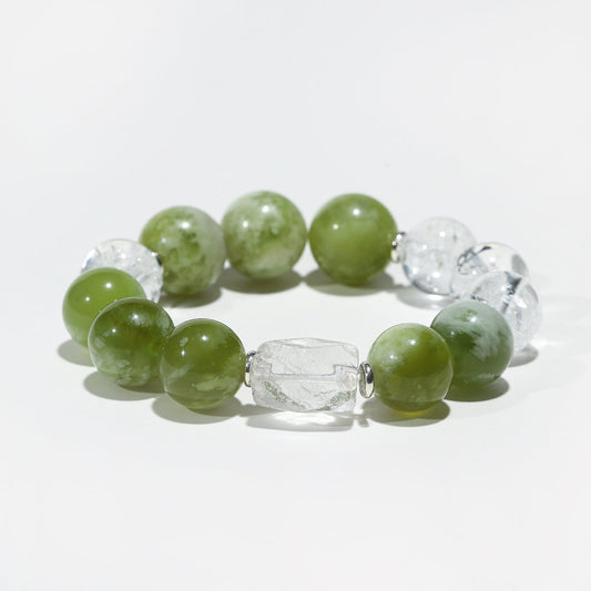 Dew Trails: White Aze & Serpentine Rhythm Bracelet - Nokovia