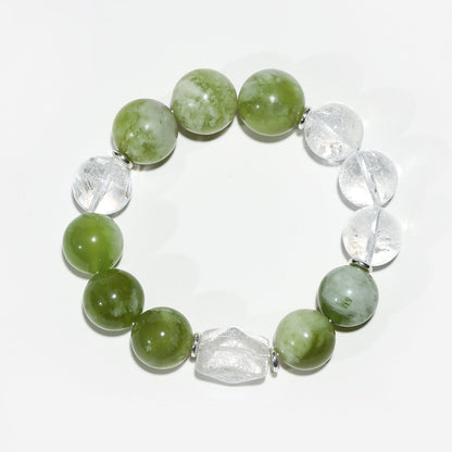 Dew Trails: White Aze & Serpentine Rhythm Bracelet - Nokovia