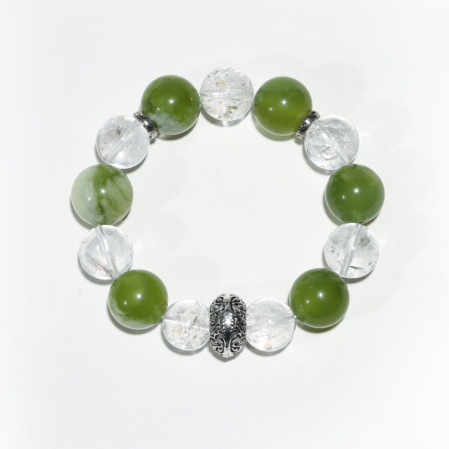 Dewdrop Lumina: White Aze Crystal & Serpentine Bracelet - Nokovia