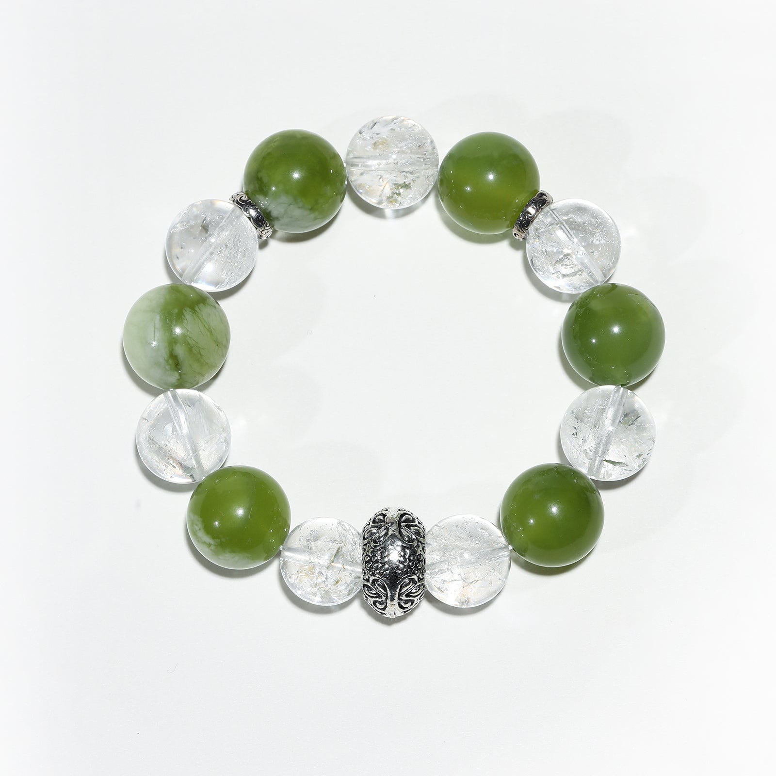 Dewdrop Lumina: White Aze Crystal & Serpentine Bracelet - Nokovia