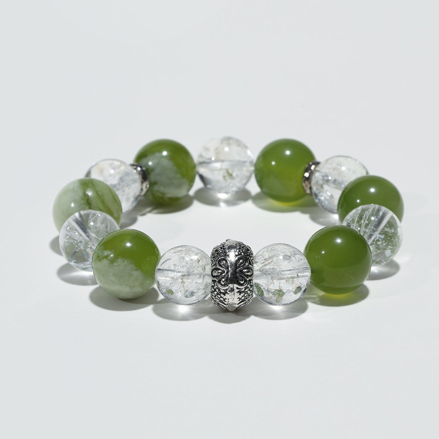Dewdrop Lumina: White Aze Crystal & Serpentine Bracelet - Nokovia