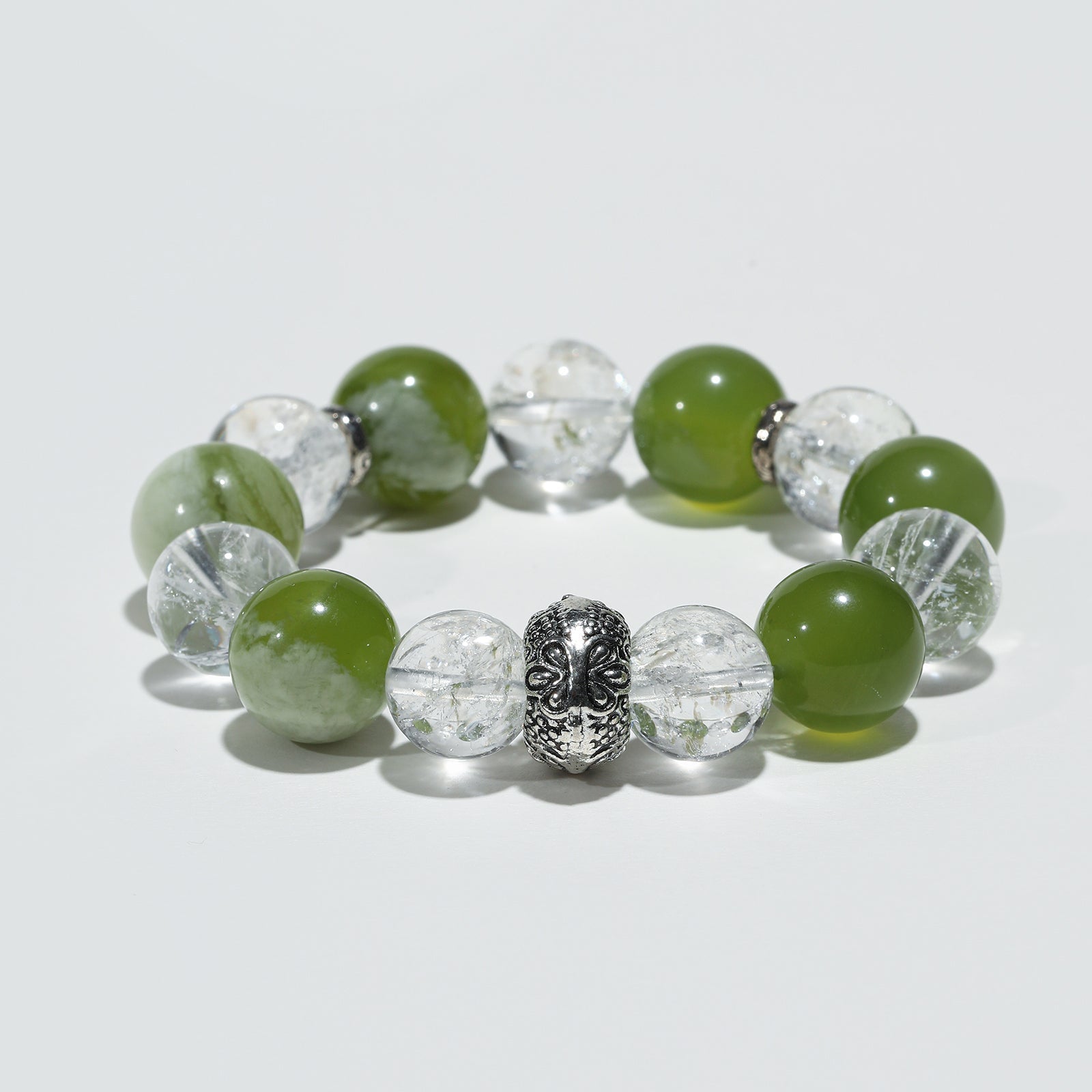 Dewdrop Lumina: White Aze Crystal & Serpentine Bracelet - Nokovia