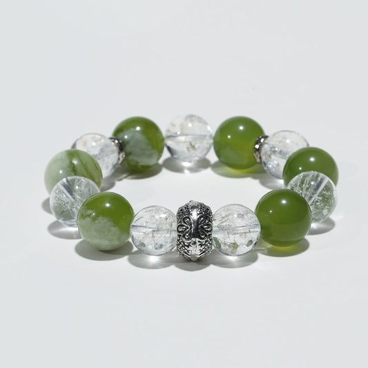 Dewdrop Lumina: White Aze Crystal & Serpentine Bracelet - Nokovia