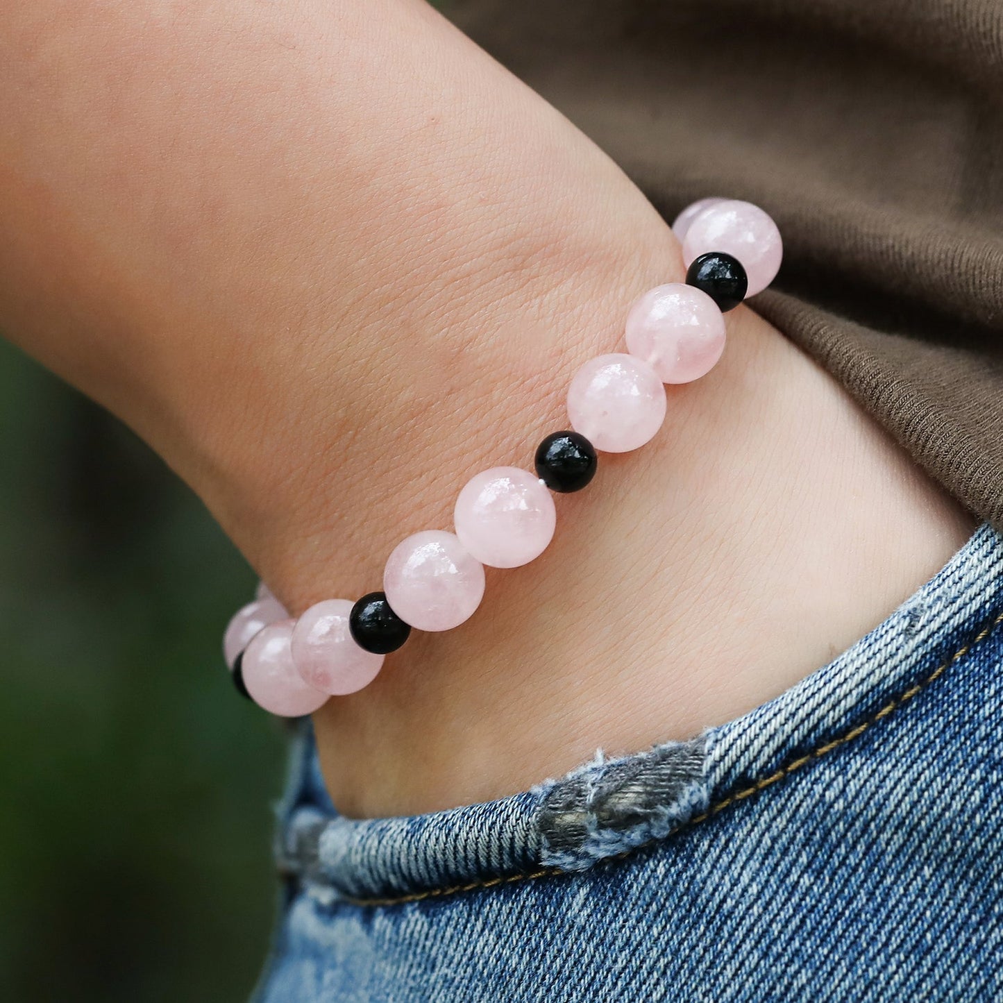 Gentle Aegis: Rose Quartz & Obsidian Bracelet - Nokovia
