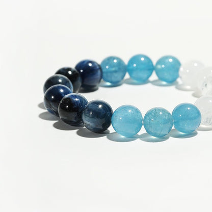 Horizon Rule: Blue Apatite, Aquamarine & White Phantom Quartz Bracelet - Nokovia