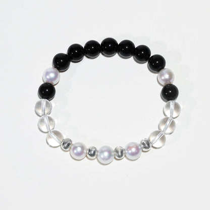 Lunar Aegis: Pearl, Obsidian & Crystal Bracelet - Nokovia