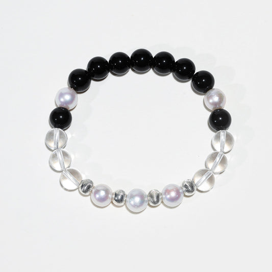 Lunar Aegis: Pearl, Obsidian & Crystal Bracelet - Nokovia