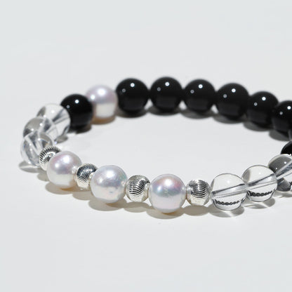 Lunar Aegis: Pearl, Obsidian & Crystal Bracelet - Nokovia