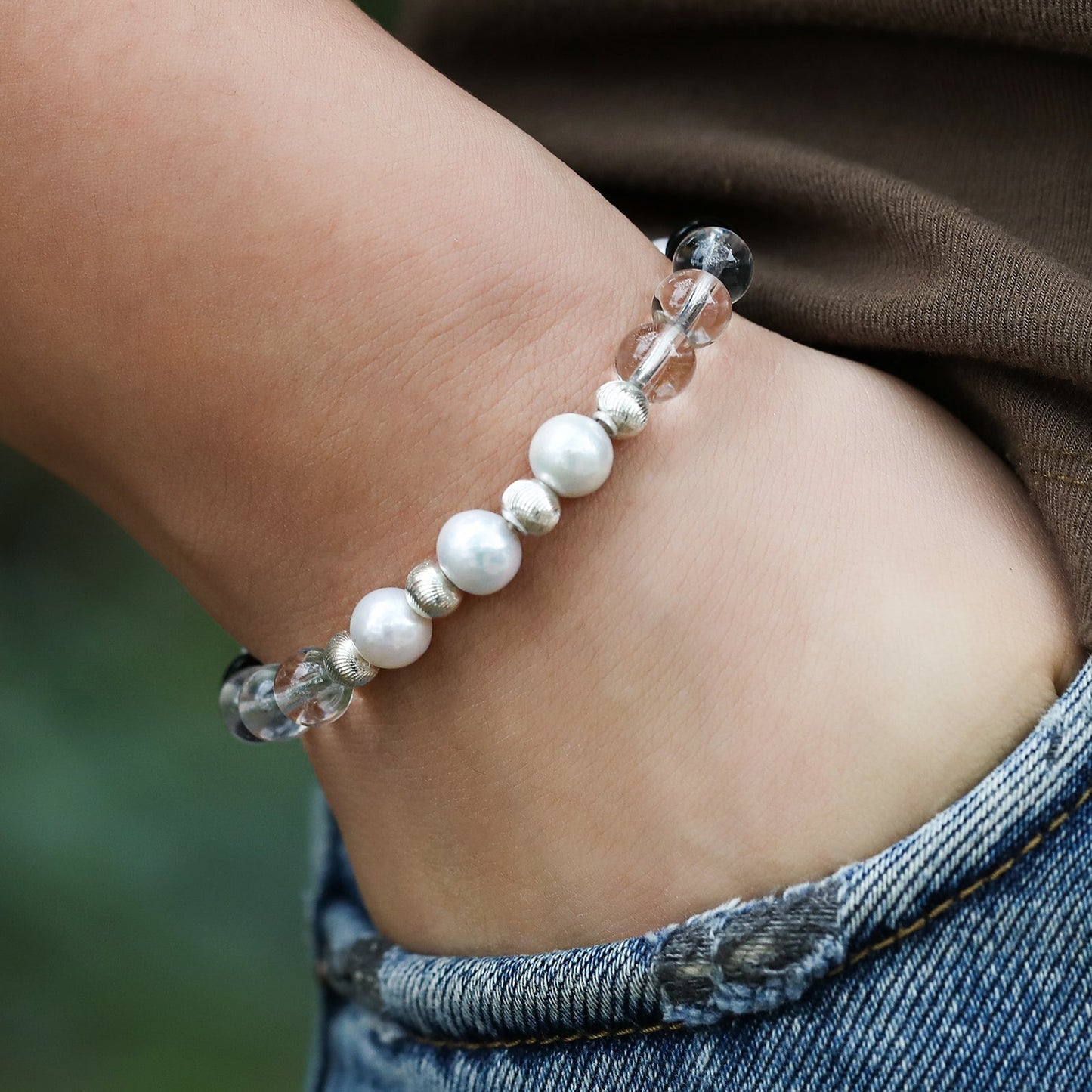 Lunar Aegis: Pearl, Obsidian & Crystal Bracelet - Nokovia
