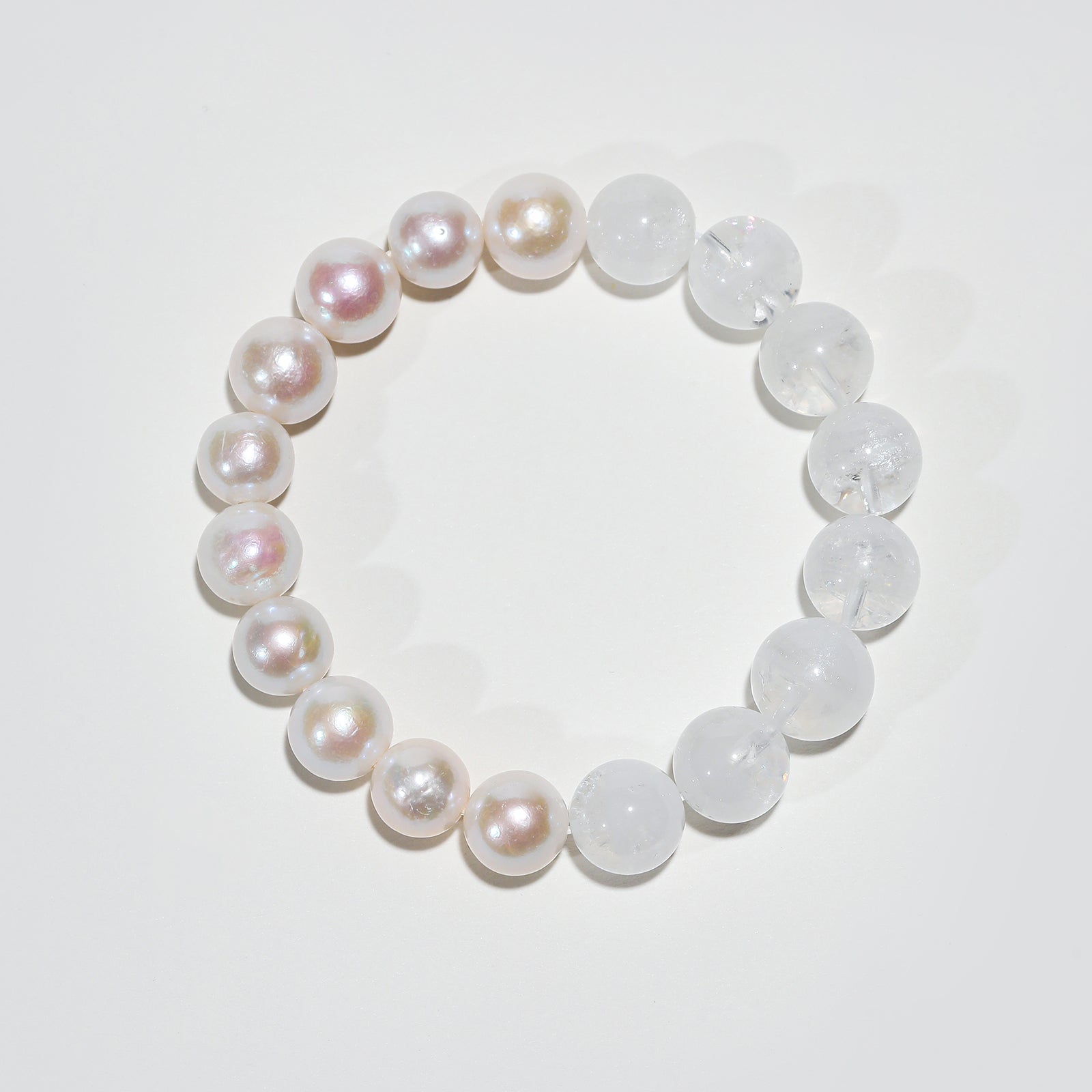 Lunar Dew: Freshwater Pearl & White Aze Crystal Bracelet - Nokovia