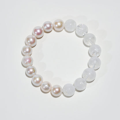 Lunar Dew: Freshwater Pearl & White Aze Crystal Bracelet - Nokovia