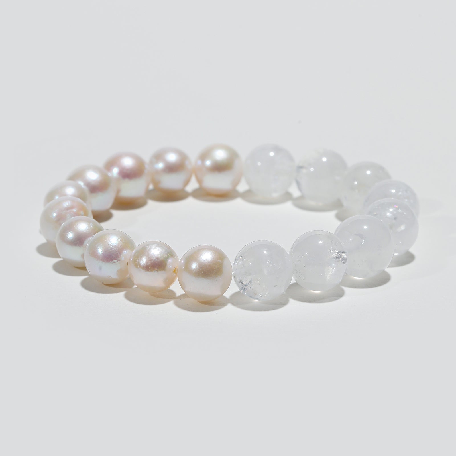 Lunar Dew: Freshwater Pearl & White Aze Crystal Bracelet - Nokovia
