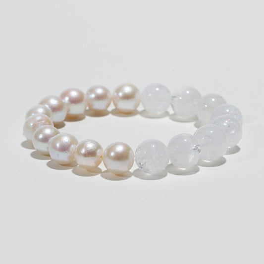 Lunar Dew: Freshwater Pearl & White Aze Crystal Bracelet - Nokovia