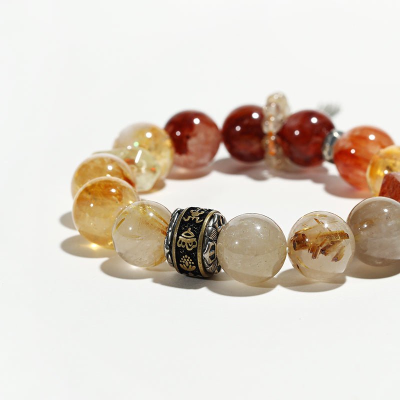 Molten Sun: Yellow & Red Rhyolite, Lemon Quartz Bracelet - Nokovia