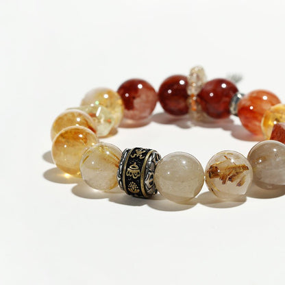Molten Sun: Yellow & Red Rhyolite, Lemon Quartz Bracelet - Nokovia