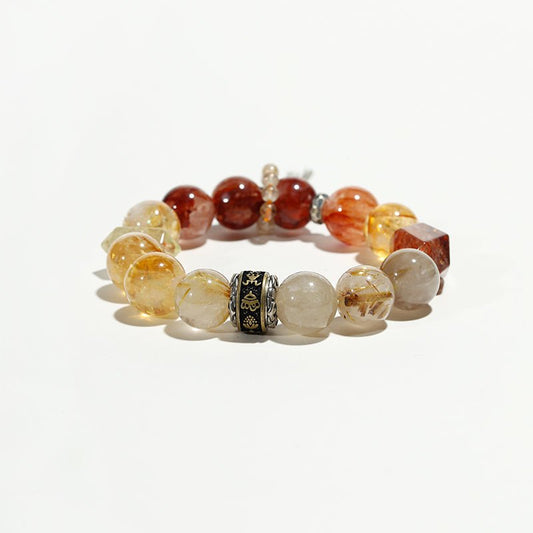 Molten Sun: Yellow & Red Rhyolite, Lemon Quartz Bracelet - Nokovia