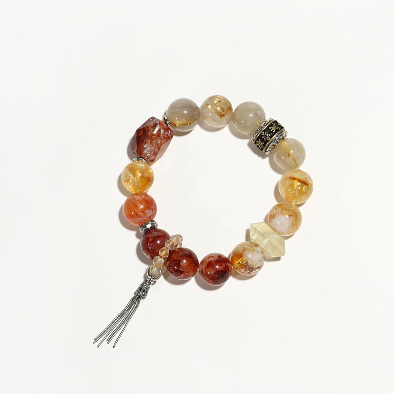 Molten Sun: Yellow & Red Rhyolite, Lemon Quartz Bracelet - Nokovia