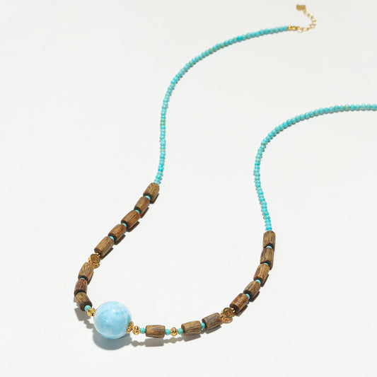Ocean Key: Larimar, Agarwood & Turquoise Necklace - Nokovia