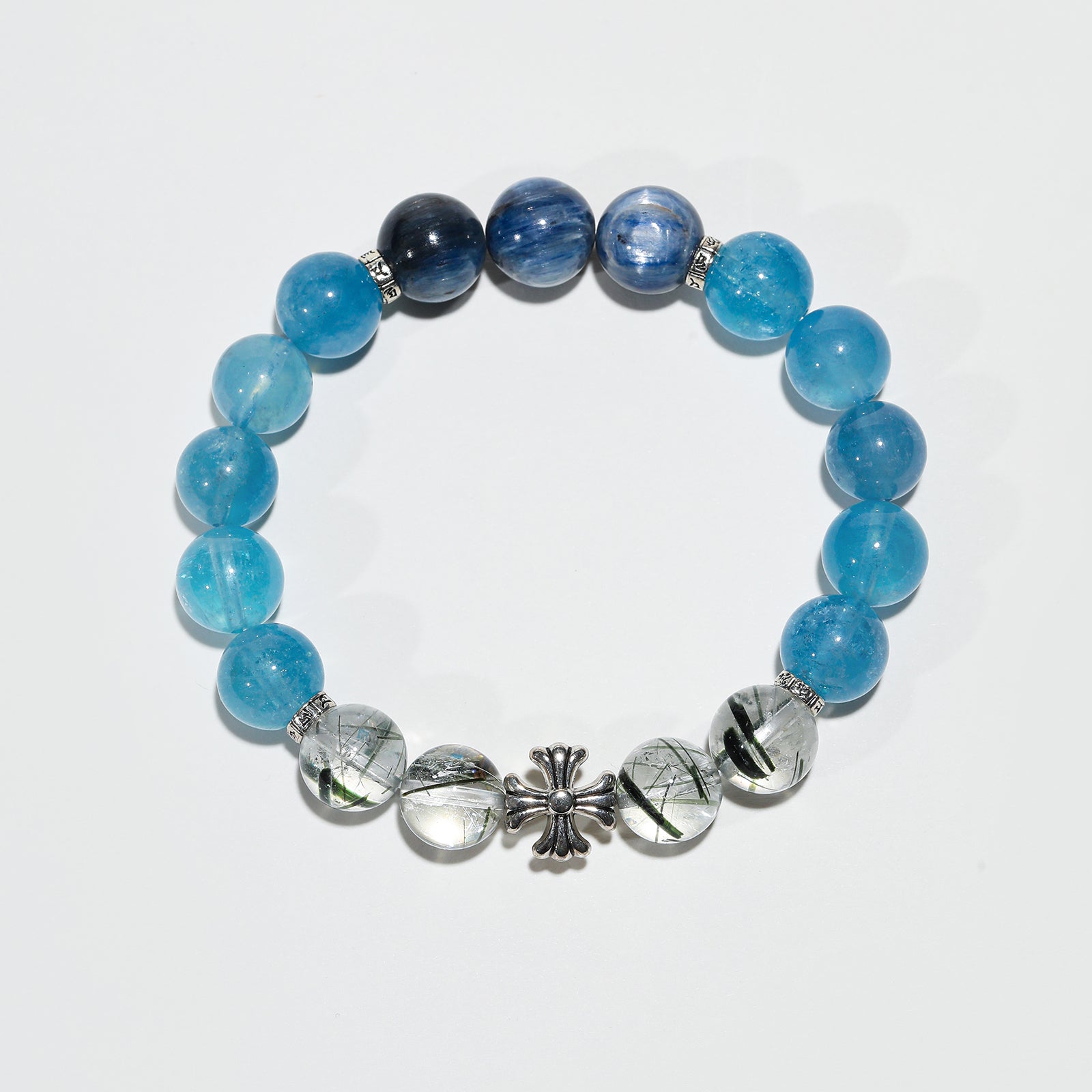 Oceanic Aurora: Blue Apatite, Aquamarine & Green Rutilated Quartz Bracelet - Nokovia