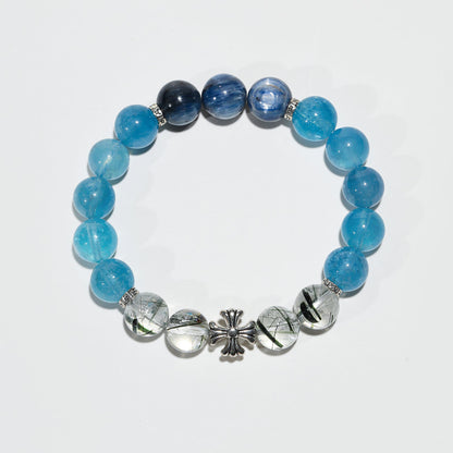 Oceanic Aurora: Blue Apatite, Aquamarine & Green Rutilated Quartz Bracelet - Nokovia