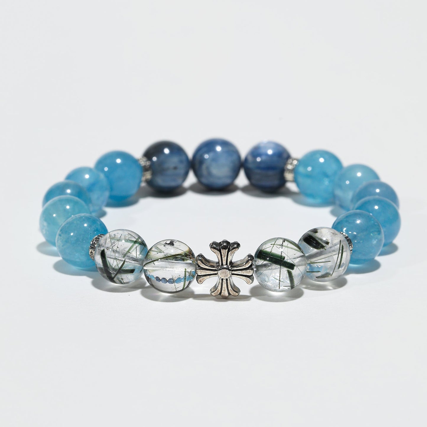 Oceanic Aurora: Blue Apatite, Aquamarine & Green Rutilated Quartz Bracelet - Nokovia