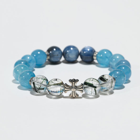 Oceanic Aurora: Blue Apatite, Aquamarine & Green Rutilated Quartz Bracelet - Nokovia