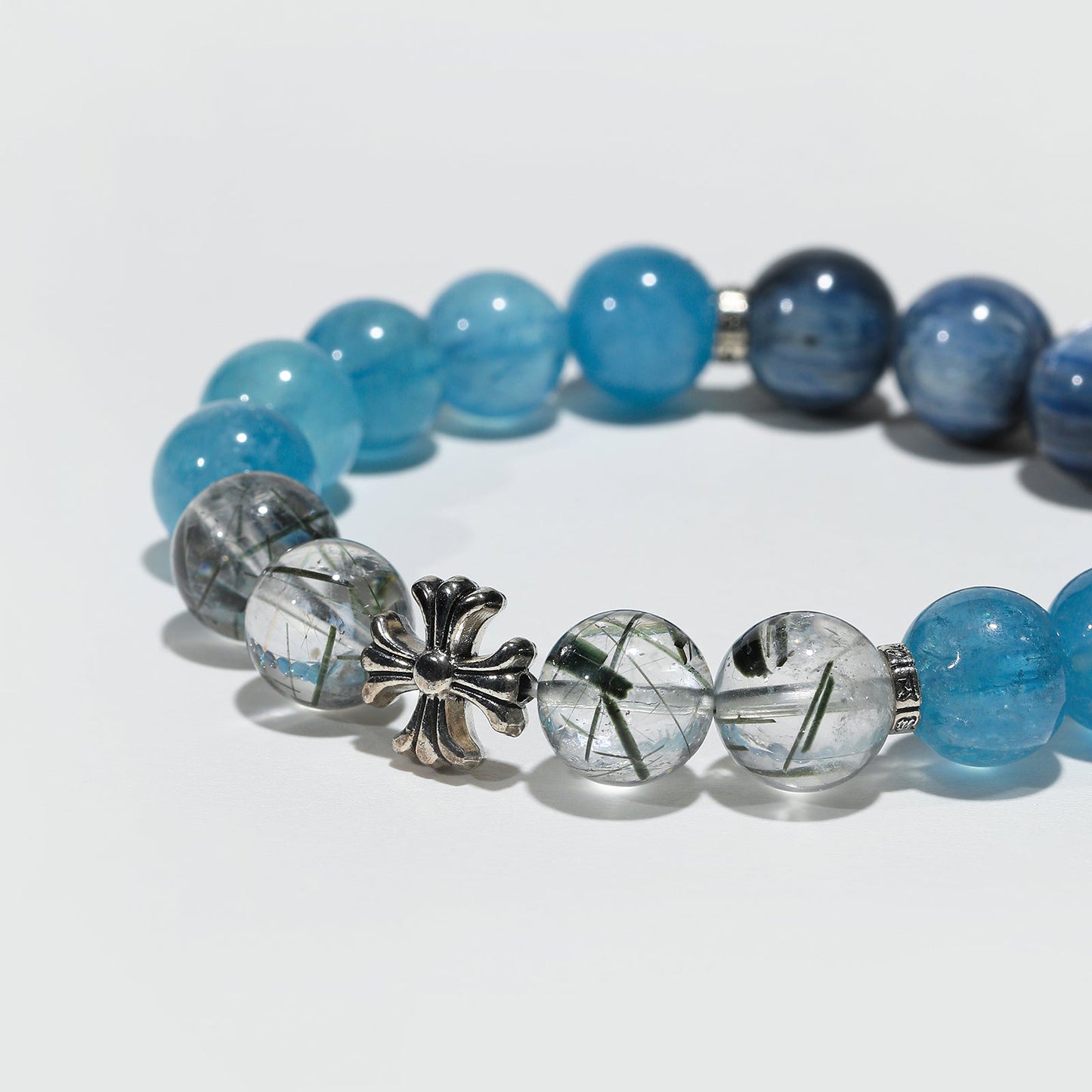 Oceanic Aurora: Blue Apatite, Aquamarine & Green Rutilated Quartz Bracelet - Nokovia