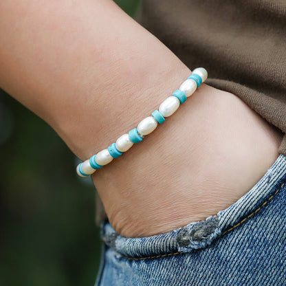 Pearl & Turquoise: Serenity Channel Bracelet - Nokovia