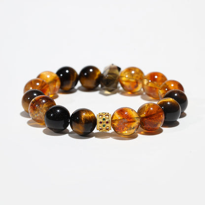 Solar Foundation: Tiger's Eye, Smoky Quartz & Rutilated Quartz Bracelet - Nokovia