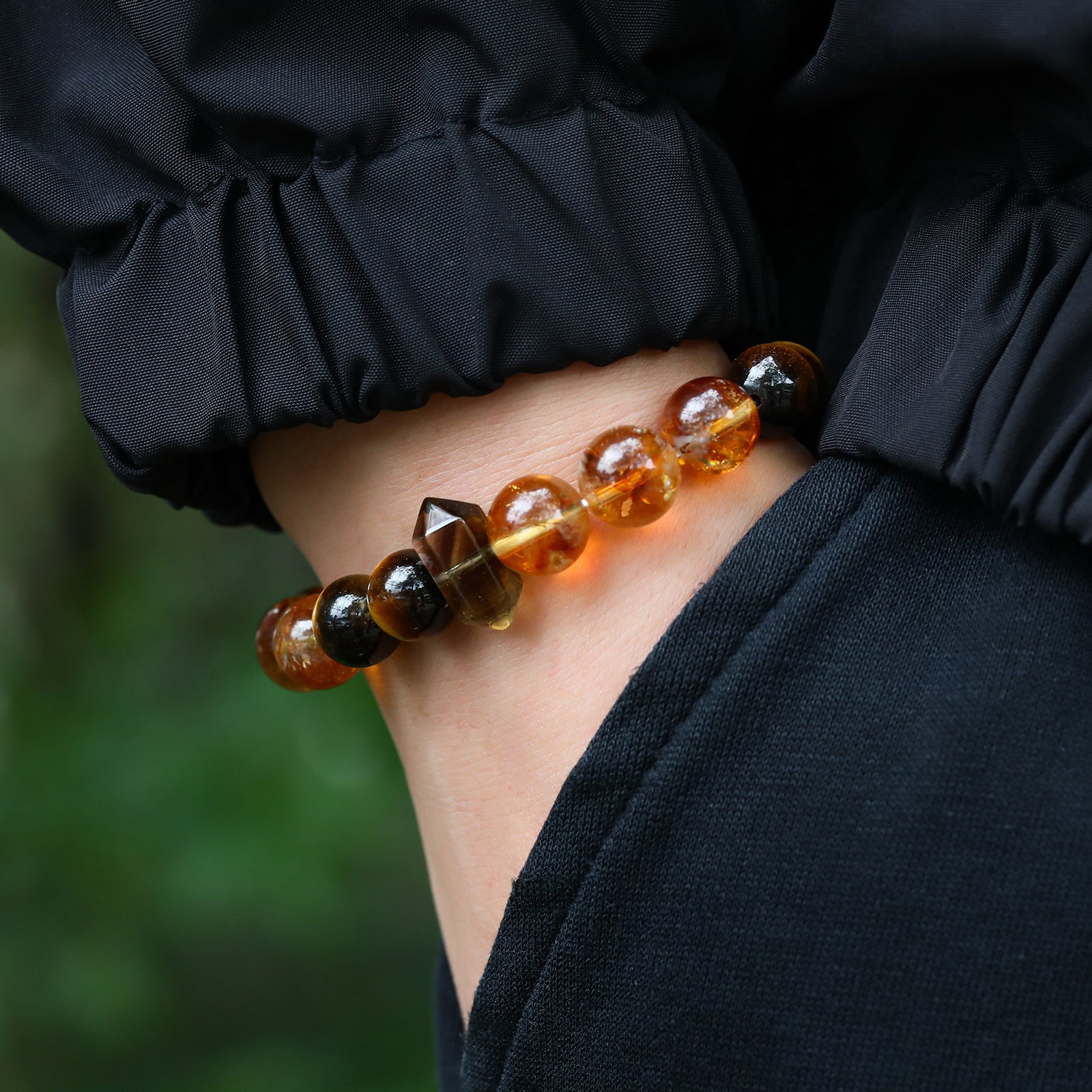 Solar Foundation: Tiger's Eye, Smoky Quartz & Rutilated Quartz Bracelet - Nokovia