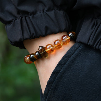 Solar Foundation: Tiger's Eye, Smoky Quartz & Rutilated Quartz Bracelet - Nokovia
