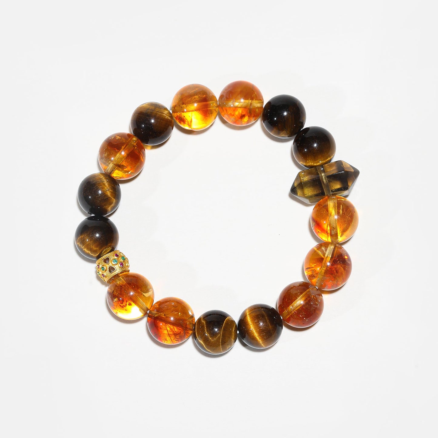 Solar Foundation: Tiger's Eye, Smoky Quartz & Rutilated Quartz Bracelet - Nokovia