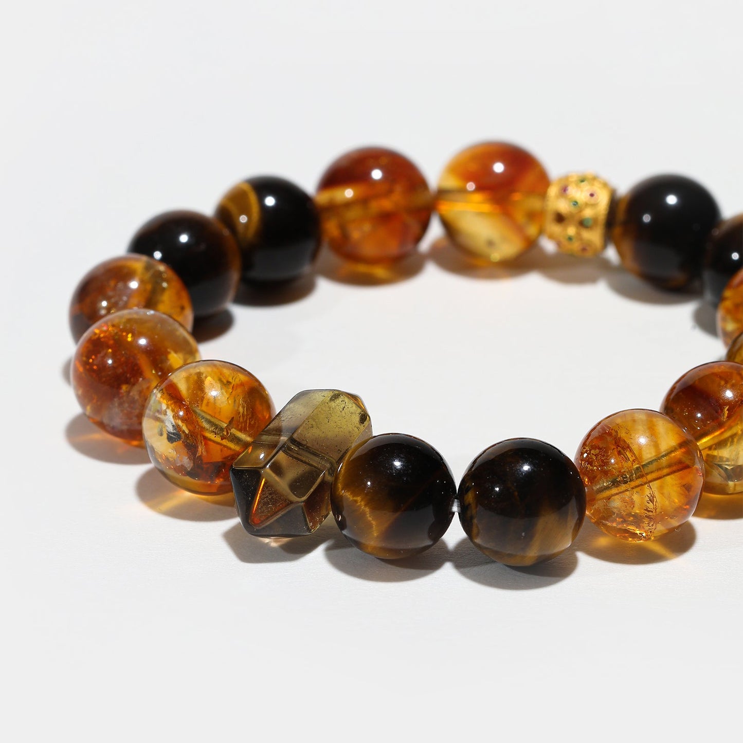 Solar Foundation: Tiger's Eye, Smoky Quartz & Rutilated Quartz Bracelet - Nokovia