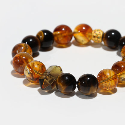 Solar Foundation: Tiger's Eye, Smoky Quartz & Rutilated Quartz Bracelet - Nokovia