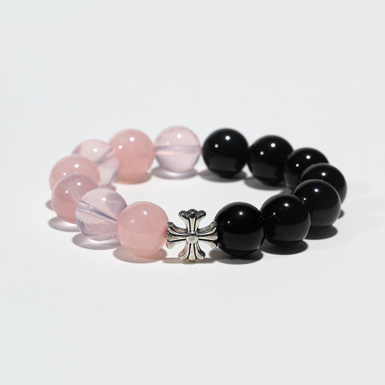 Twilight Cross: Rose Quartz & Obsidian Bracelet - Nokovia