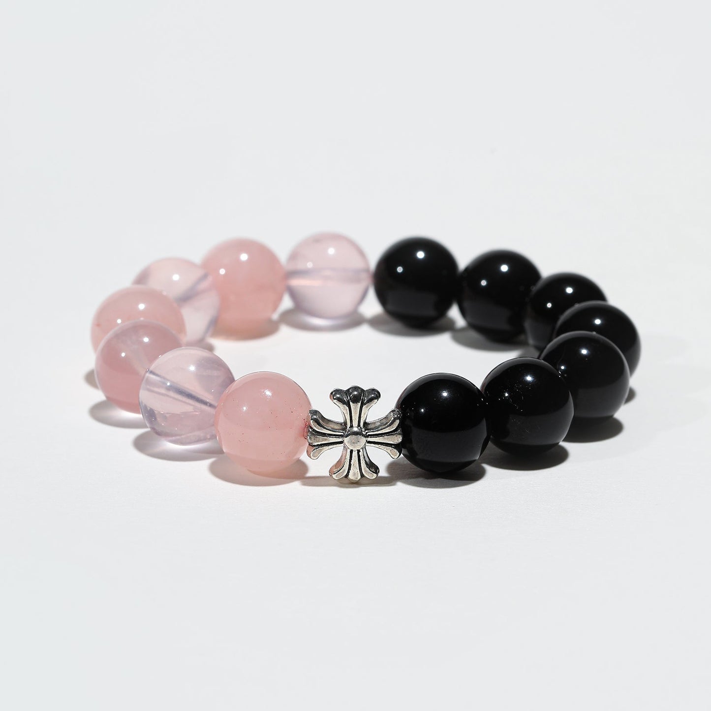 Twilight Cross: Rose Quartz & Obsidian Bracelet - Nokovia