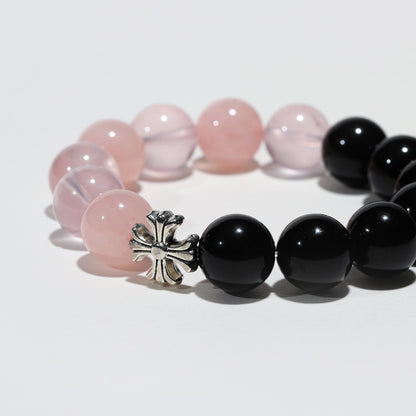 Twilight Cross: Rose Quartz & Obsidian Bracelet - Nokovia