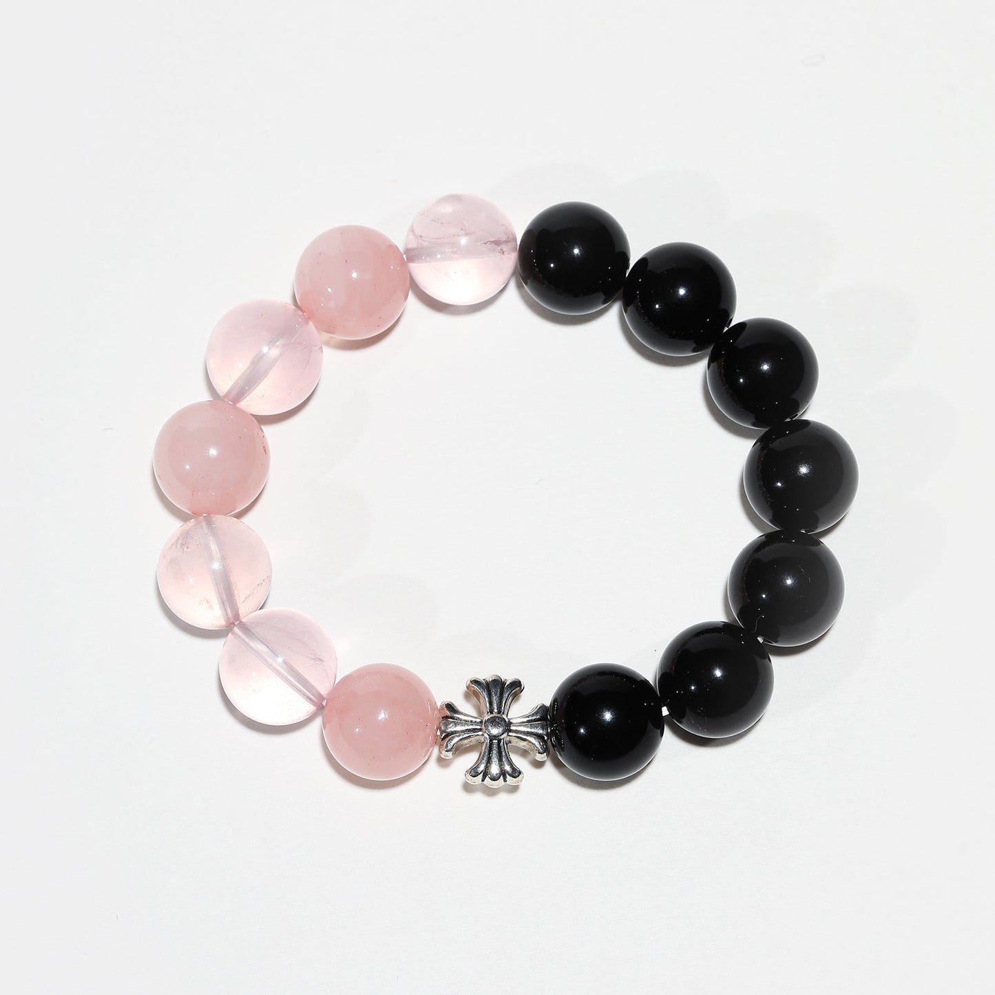 Twilight Cross: Rose Quartz & Obsidian Bracelet - Nokovia
