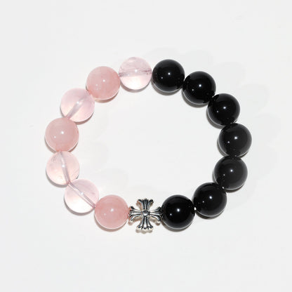 Twilight Cross: Rose Quartz & Obsidian Bracelet - Nokovia