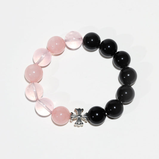 Twilight Cross: Rose Quartz & Obsidian Bracelet - Nokovia